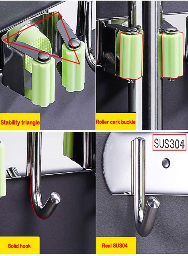 BAREPEPE 304 Stainless Steel Mop and Broom Holder Wall Mounted Stand - Pack of 1 - Image 3